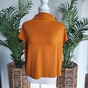 Eileen Fisher Blouse Size XXS Orange Mock Neckline Cap Sleeve Womens